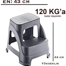 Iki Basamaklı Kaymaz Büyük Boy Tabure - 120 kg Taşıma Kapasiteli - Basamaklı Tabure - Sert Plastik