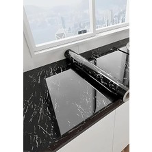 Mermer Desenli Yapışkanlı Folyo - Beyaz, 60 cm x 5 M - Mutfak Tezgahı ve Dolap Kaplama Kağıdı, Kolay Kesim ve Uygulama, Dayanıklı ve Su Geçirmez (Siyah Mermer)