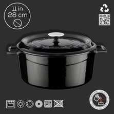 Ayko Döküm Yuvarlak Tencere, Trendy, 28 Cm, 6.71 L Hacim, Siyah