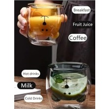 Ayko Çift Cidarlı Ayı Desenli Borosilikat Cam Bardak – 250 Ml, Dayanıklı,kahverengi