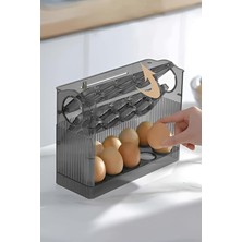 Katlı Yumurtalık Buzdolabı Organizeri Saklama Kabı 30 Bölmeli Raflı Yumurta Kutusu Düzenleyici (Antrasit, 1 Adet)