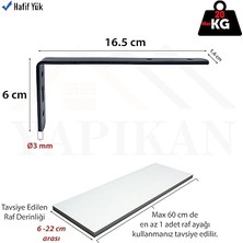 4-Ad Hafif Yük Modern Çelik Raf Altı Ayak Mat Siyah - Metal Raf Tutucu Destek Aparatı - Dekoratif L Konsol Demiri - Demir Raf Ayağı (Mat Siyah, 165 Mm)