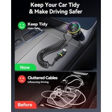 Ayko 70W 3 Portlu 2*type-C 1*usb-A Spiral Kablolu LED Işıklı Araç Içi Hızlı Şarj Cihazı