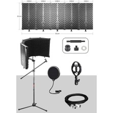 PF-43X Set Mikrofon Ses Yalıtım Paneli (69X26CM) Stand Filtre Shock Mount Xlr Kablo Sünger