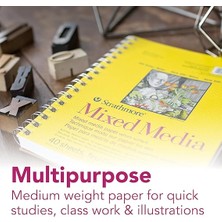 300 Serisi Karışık Ortam Kağıt Pedi, Yan Tel Ciltli, 11X14 Inç, 40 Yaprak (117 LB/190 G) - Yetişkinler ve Öğrenciler Için Sanatçı Kağıdı - Suluboya, Guaj, Grafit, Mürekkep, Kalem, Marker