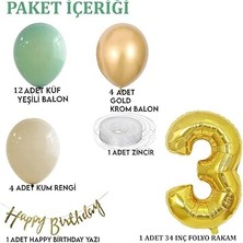 Yaş Küf Yeşili, Deniz Kumu ve Krom Gold Balonlu Konsept Doğum Günü Seti