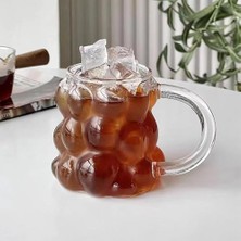 Ayko 2 Adet Kulplu Boncuk Şekilli Cam Bardak – 350ML Borosilikat Üzüm & Kabarcıklı Tasarım | ve Darbeye Dayanıklı Soğuk Kahve, Çay, Meyve Suyu Bardağı (Kulplu 3D Cam Bardak Seti)