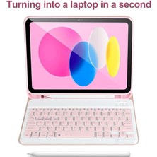 Moveteck Ipad Air 11 Inç 2024 6.nesil Uyumlu Klavyeli Tablet Kılıf Bluetooth Kalem Bölmeli Standlı, Pembe, Tek Ebat, Keyboard-Air6-Pembe