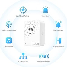 Tapo H100, Tapo Akıllı Hub, Tapo Akıllı Anahtar, Düğme ve Sensörle Çalışır, 64 Cihaz Bağlanabilir, 19 Zil Sesi Seçeneği, Kablolama Gerekmez