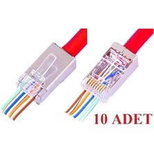4388 Yeni Nesil Delikli Metal RJ45 Jack Internet Cat Kablo Ucu, 10 Adet