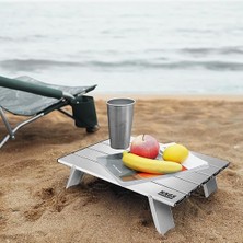 Portatif Küçük Masa Alüminyum Ultra Hafif Katlanır Mini Masa - Plaj, Piknik, Kamp, Balıkçı, Outdoor Küçük Sehpa Yan Masa - Gümüş