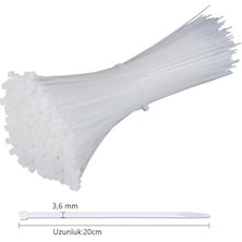 3,6X200 Beyaz Kablo Bağı 20CM Plastik Cırt Kelepçe TOPLAYICI-100 Adet
