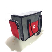 Yalıtımlı Piknik Soğutucu Çanta, Yan Cepli, Taşıma Askılı, Orta Boy, (Gri-Kırmızı)