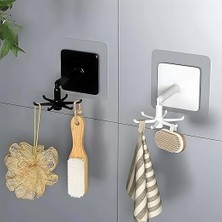 Adet 6 Kancalı 360° Döner Yapıştırmalı Askılık - Mutfak ve Banyo Organizeri, Kepçe, Havlu, Lif Askısı