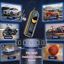 Taşınabilir Kablosuz Şarjlı İnce Araba Hava Kompresörü 10 lt Hava Hacmi 10 bar Basınç LED Işıklı Pompa