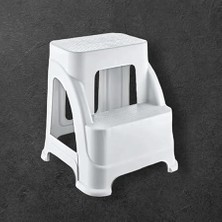 Iki Basamaklı Kaymaz Büyük Boy Tabure - 120 kg Taşıma Kapasiteli - Basamaklı Tabure - Sert Plastik (Beyaz)