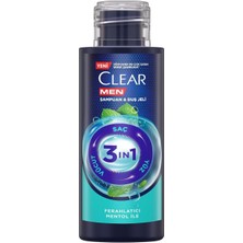 Ayko Clear Men Şampuan & Duş Jeli 3in1 Ferahlatıcı Mentol Seyahat Boy 90 Mililitre