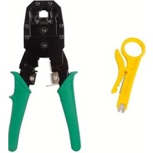 RJ11 Rj9 Jack Telefon Data Kablosu Sıkma Çakma Pensesi + Cat5 Cat6 Data Telefon Kablosu Test Cihazı +Kablo Soyucusu +100 Adet RJ45 Jack Set