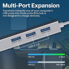 USB Tip C Ethernet 1000MBPS - 1 Gigabit RJ45 Adaptör ve 3 USB Bağlantı Noktası 3.0 Data Hub MacBook Air/pro iMac Acer Lenovo Asus Hp Samsung Huawei ile Uyumlu - Gümüş