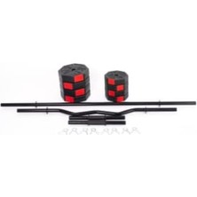 Spor 30 kg (150 Cm) Düz Bar + Z Bar Dambıl Dumbell Ağırlık Halter Full Set Kırmızı Kapaklı