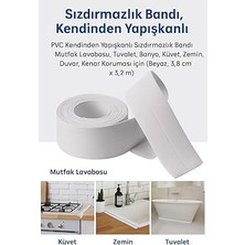 Yapışkanlı Sızdırmazlık Bandı – Beyaz Pvc, Su Geçirmez, 3,8 cm x 3,2 M, Mutfak, Banyo, Küvet, Lavabo, Zemin ve Duvar Kenarı Için