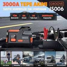 JS006 29200MAH 4500A Akü Takviye Cihazı + Lastik Şişirme Kompresörü Taşınabilir Jump Starter (Kompresör+Powerbank+Led Lamba+Lcd Ekran)