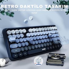 Kablosuz Bluetooth Retro Sessiz Klavye – Yuvarlak Tuşlu, Kedi Süs Aksesuarı, 84 Tuşlu, Taşınabilir, Akıllı Uyku Modu, Ergonomik Tasarım, Tablet Telefon Uyumlu, Ajazz AJ308I Mavi
