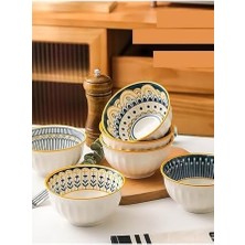 Ayko 6'lı Desenli Porselen Kase Seti 320 Ml, Çorbalık, Kahvaltılık, Atıştırmalık Kase Hediyelik Kutulu,çok Renkli, FAN10