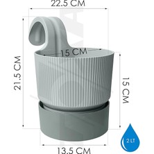 Ixora Tek Askılı Balkon Saksısı Tabaklı Mat Plastik Saksı (4 Adet, Gri)