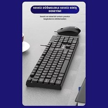 Sessiz Yumuşak Tuşlu Ofis Bilgisayar Laptop Kablolu Klavye ve Mouse Seti 104 Tuşlu Q Klavye