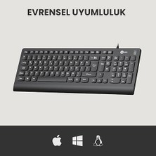 KB103 USB Kablolu Türkçe Q Klavye - Qwerty Türkçe Tuş Dizilimi, Sayısal Tuş Takımına Sahip, Sıvı Dökülmelerine Dayanıklı, Bilek Dinlendirme, Win, Mac, Linux ile Uyumlu Klavye Siyah