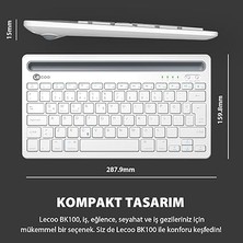 BK100 Kablosuz Bluetooth Şarj Edilebilir, Çoklu Cihaz ile Uyumlu, Telefon/tablet Tutucu Kart Yuvası, Akıllı Uyku Modlu, 40 Saat Çalışma, 78 Tuş, Kompakt Ultra Ince Qwerty Türkçe Q Klavye Beyaz