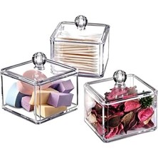 Ayko Deconox Şeffaf Akrilik Kare Pamuk ve Kulak Çubuğu Organizeri, Pamukluk ve Kutusu