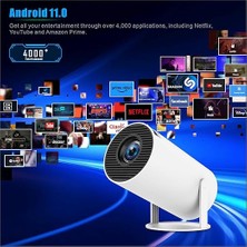 Projektör 4K Taşınabilir Projektör Video Projektörü Wifi 6 Android 11 Retroprojector 1080P Full Hd Telefon Pc Lap HDMI Ev Sineması 180° Döndürme (HY300PRO)