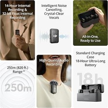 Mic 2 (2 Tx + 1 Rx + Charging Case)-Gürültü Engelleme, Basit Senkronizasyon, Dokunmaktik Ekran, Mikrofon
