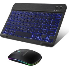 Tablet Telefonlar Için Rgb Işıklı Şarjlı Bluetooth Klavye + Mouse AL4884 (Beyaz)