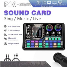 Ses Kartı Youtube Kick Podcast ve Yayıncı, Ses Kartı, Dj Mikser, Taşınabilir Podcast Prodüksiyon Stüdyosu, Canlı Yayın, Kayıt, Oyun Için Kondenser Ses Kartlı Mikrofon Mikseri P16