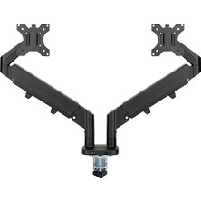 GO-5350 Dual Monitor Arm, Gas Spring Adjustable Stand For 43 To 81 cm Screens, 9 kg Load Per Arm, 180° Rotation Stop, Detachable Vesa Mount, Cable Management System - Black