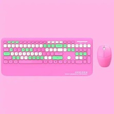 Geezer Kablosuz Klavye Mouse Set 106 Tuşlu Ingilizce Q Notebook Laptop Uyumlu Ev ve Ofis Için Bilek Destekli USB Dongle ile Bağlantı G100 (Pembe)