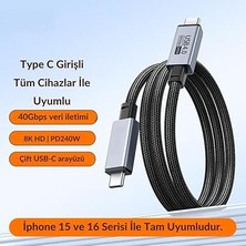 Jasoz 2 Metre 240W 4.0 Thunderbolt Type-C To Type-C Şarj, Data ve 8k 60Hz Görüntü Aktarım Kablosu
