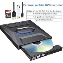 5in1 Harici USB 3.0 ve Type-C Dvd-Rom Dvd-Rw Optik Sürücü, USB ve Type C Kablolu, Pc, Tablet, DVD Player, Çizgili Metal Tasarım Ultra Slim CD Rom Okuyucu CV250