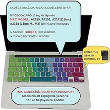 MacBook Klavye Koruyucu Kılıf Türkçe Q Uk-Ters L- Enter Tipi Touchbar Pro 13INÇ M1,m2 A2251,A2289,A2338 -Pro 16 Inç A2141 Uyumlu, Ultra Ince Klavye Filmi Pembe Yeşil