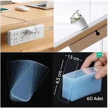 Taraflı Şeffaf Bant Şeffaf Bant 60 Parça Kutulu Montaj Bandı Tekrar Kullanılabilir Çift Taraflı Bant (1,5 x 4,5cm)