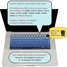 MacBook Klavye Koruyucu Silikon Kılıf Türkçe Q Baskılı Uk-Ters L- Enter Tipi Air 13,6-15,3inç- Pro 14,2-16,2inç M1-M2-M3-M4 Pro Max Uyumlu, Yıkanabilir Silikon Klavye Filmi Lacivert Mavi