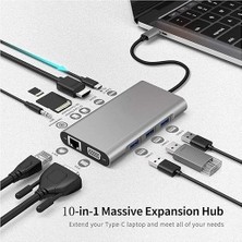 FC31 Macbook Uyumlu Type-C™ Usb-C To 4* USB 3.0 4K 1080P Hd HDMI VGA RJ45 Pd Aux Ses Sd Tf Kart 11IN1 Çevirici Hub Adaptör