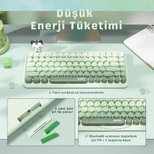 Kablosuz Bluetooth Retro Sessiz Klavye – Yuvarlak Tuşlu, Kedi Süs Aksesuarı, 84 Tuşlu, Taşınabilir, Akıllı Uyku Modu, Ergonomik Tasarım, Tablet Telefon Uyumlu, Ajazz AJ308I Yeşil