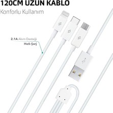 Trio Type-C-Lightning-Micro USB 120CM Şarj Kablosu, Siyah