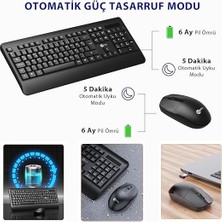 KW202 Kablosuz Türkçe Q Klavye & Mouse Set - Qwerty Türkçe Dizilim Klavye, 1200DPI Optik Fare, Win/mac Uyumlu, Sıvı Dökülmesine Dayanıklı, Bilek Dinlendirme Türkçe Q Klavye Mouse Seti Siyah