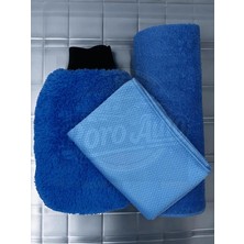 Mavi Mikrofiber Yıkama & Kurulama Seti Yıkama Eldiveni Cam Bezi Kurulama Havlusu