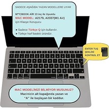 MacBook Air Klavye Koruyucu – 13INÇ M1 A2337,A2179 Uyumlu • Türkçe Q Düzen • Silikon Ince Kaplama • Toz ve Sıvı Koruması • Uk Iso Klavyeyi Türkçeye Çevirme Desteği Siyah